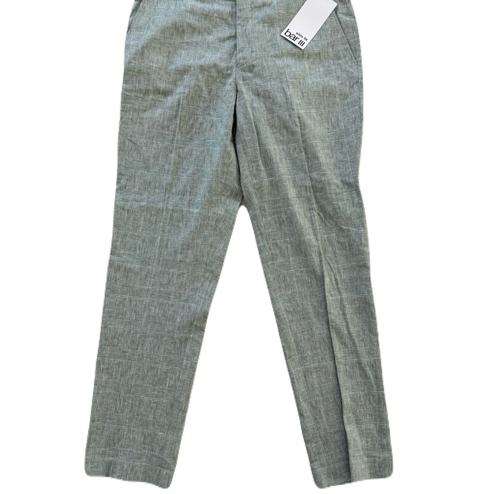 NWT Bar III Men's Elegant Green Plaid Slim Dress Pants Work Pants Size 33